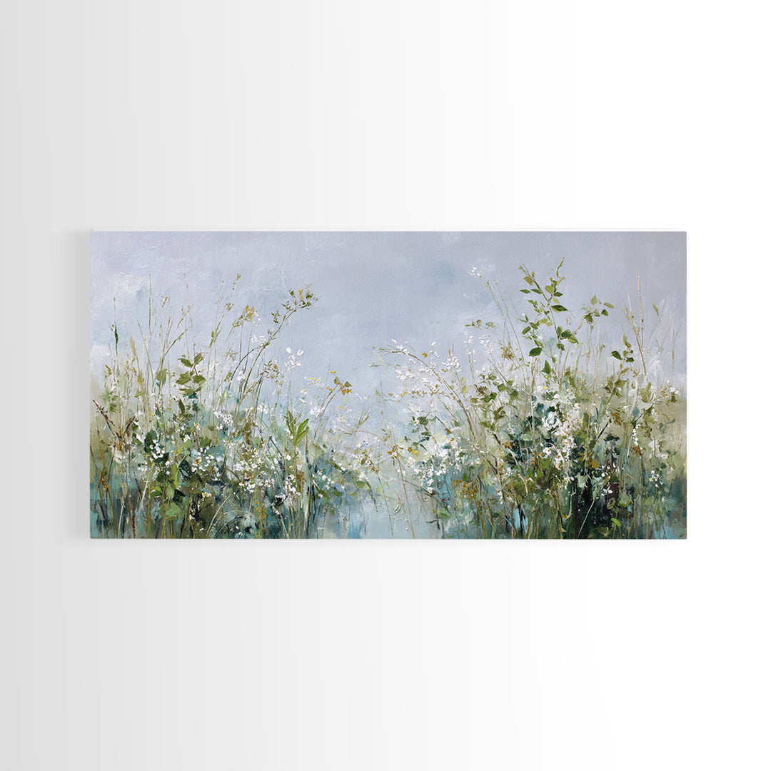 Sunlit Meadow with Wildflowers and Calm Mood Framed Canvas Print, Medical Office Art, Anatomy Wall Art, Office Decor, MOA-2x1-80