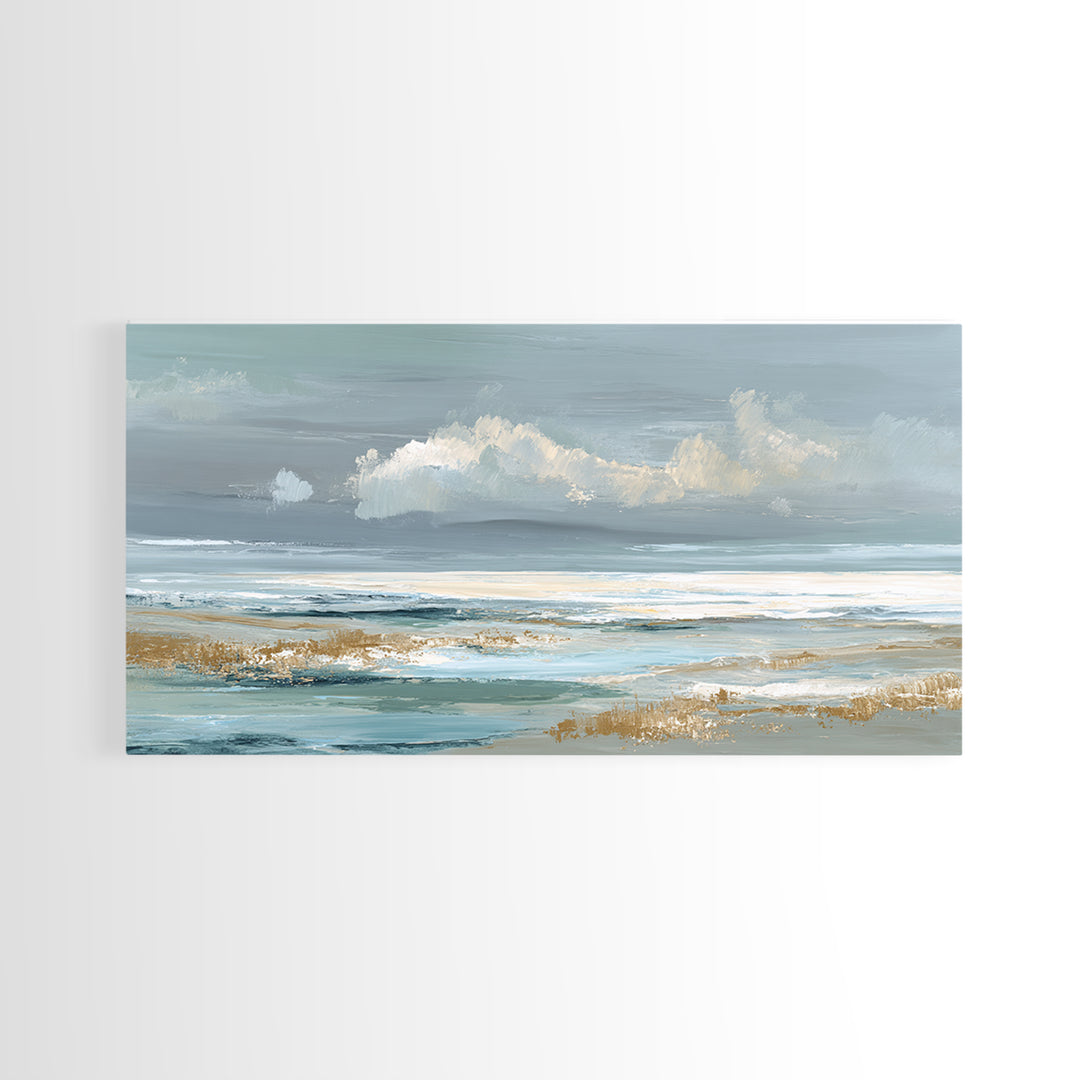Coastal Shells and Water Study Framed Canvas Print, Medical Office Art, Printable Card, Office Decor, Fine Art, Calm, MOA-2x1-88