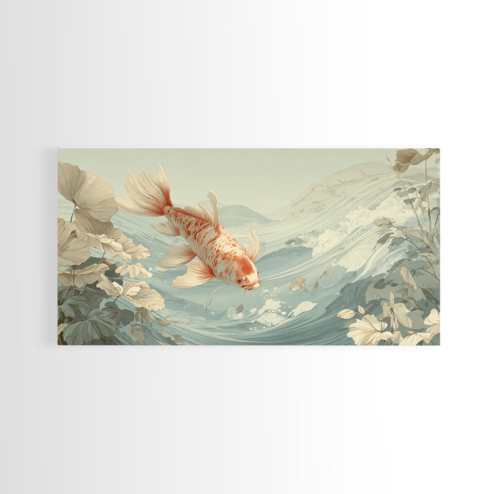 Calm Koi Fish Swimming Through Clear Water Framed Canvas Print, Medical Office Art, Office Decor, Oil Painting, Calm, MOA-2x1-90