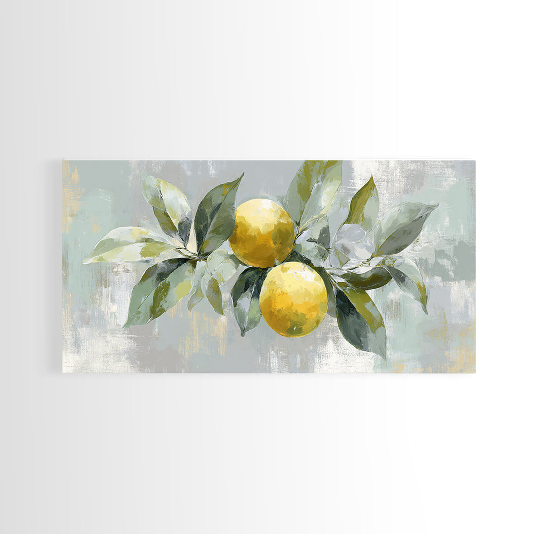 Fresh Citrus and Leaves for Bright Optimism Framed Canvas Print, Medical Office Art, Medical Art, Office Decor, Oil Painting, MOA-2x1-92