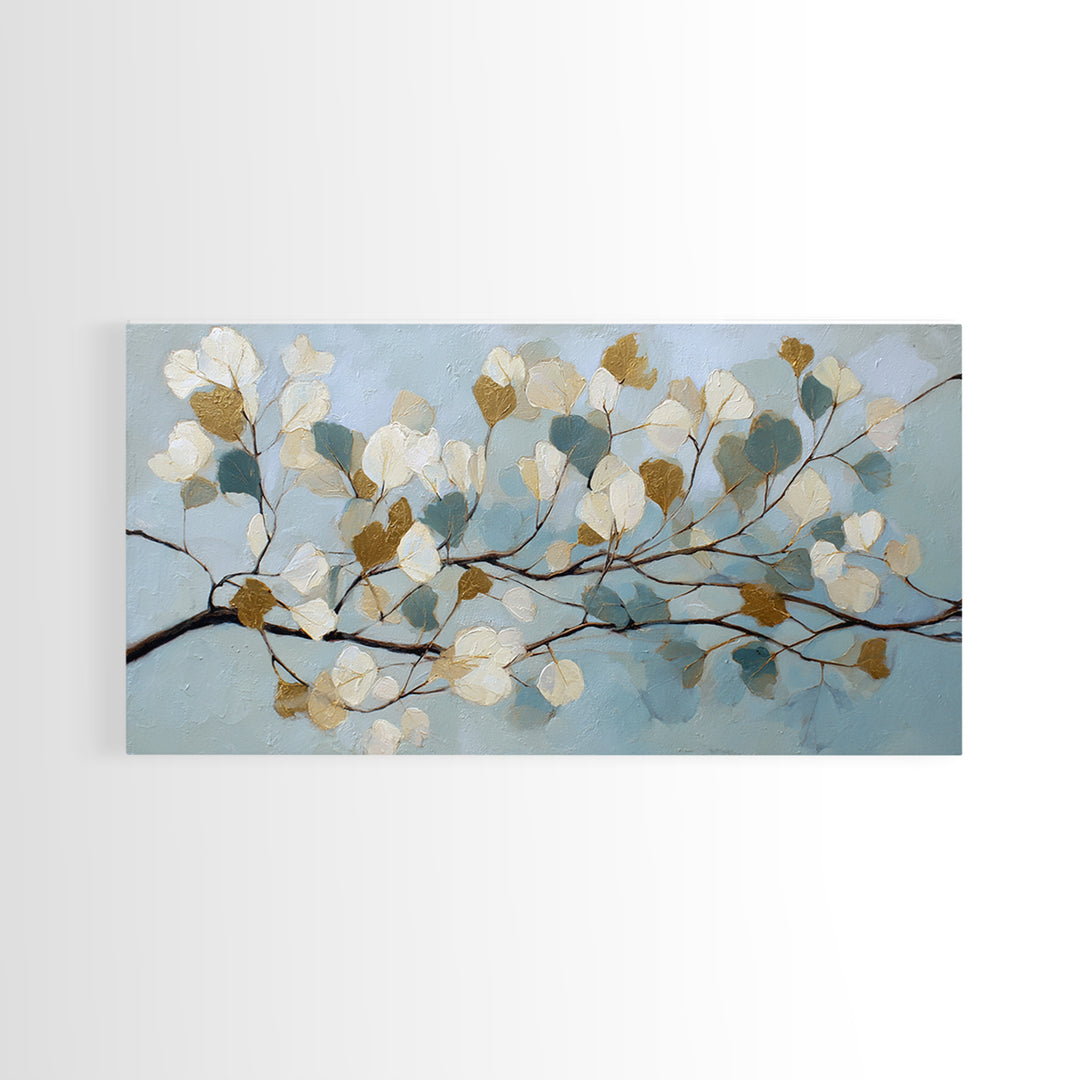 Botanical Eucalyptus Branch Framed Canvas Print, Medical Office Art, Neuroscience Art, Office Decor, Oil Painting, Calm, MOA-2x1-95