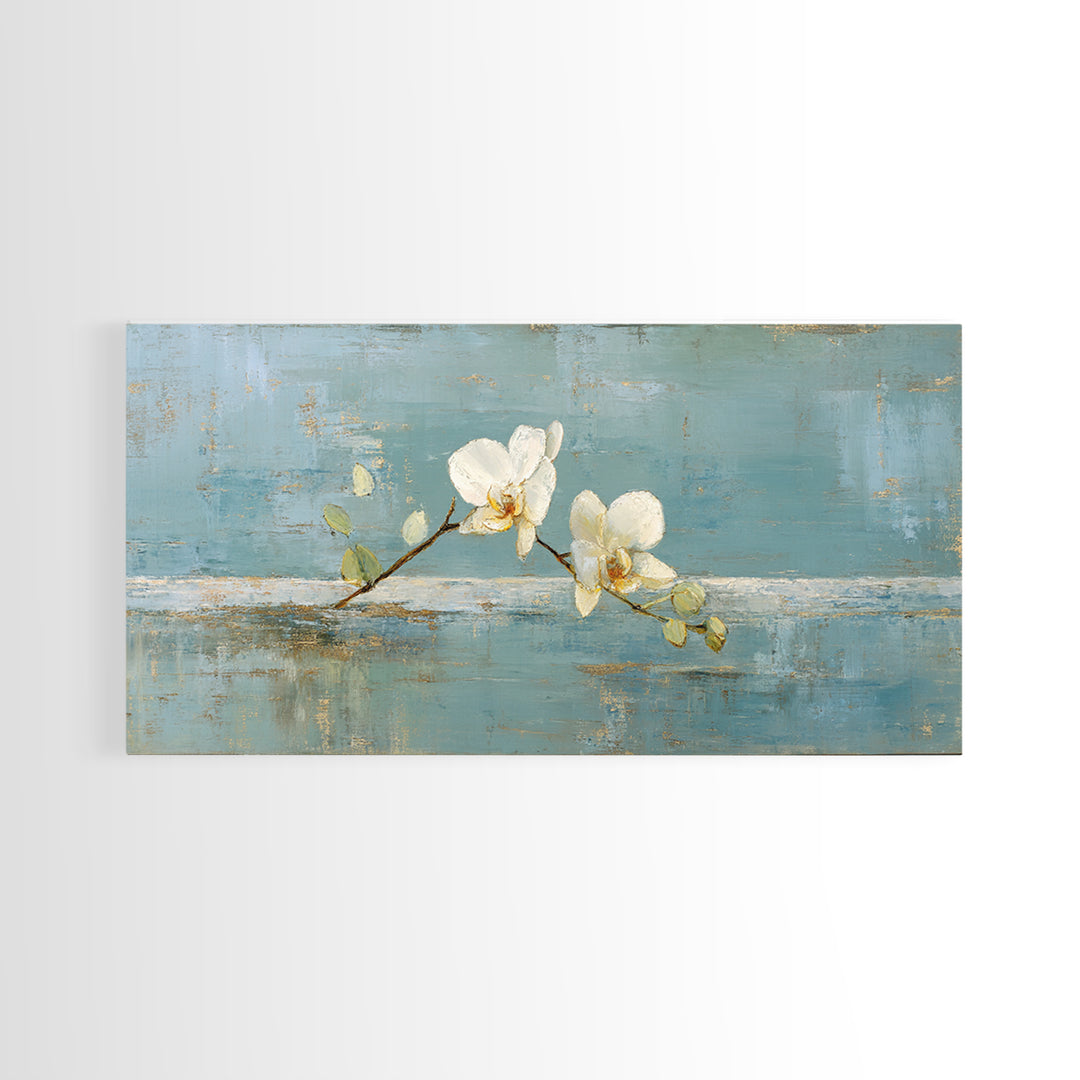 White Orchid on Gray Stone Surface Canvas Print, Medical Office Art, Printable Wall Art, Office Decor, Fine Art, Calm, MOA-2x1-98