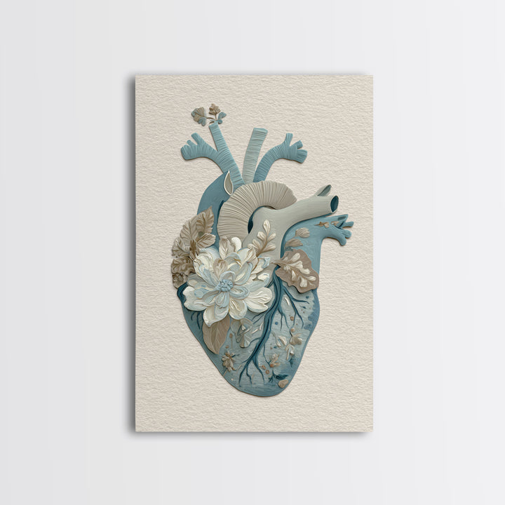 Anatomical Heart Rendered as Tasteful Botanical Art Canvas Print, Medical Office Art, Contemporary Art, Office Decor, Calm, MOA-2x3-21