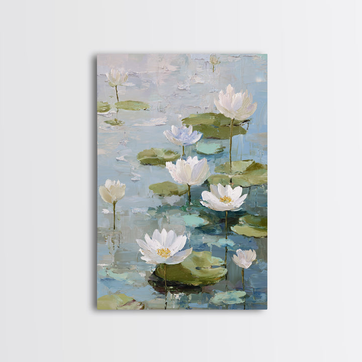 Lotus Flower Floating on Still Water Framed Canvas Print, Medical Office Art, Contemporary Art, Office Decor, Fine Art, Calm, MOA-2x3-43