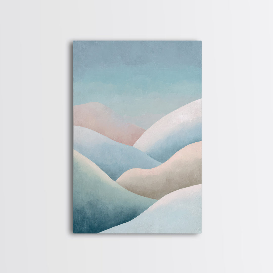 Minimal Sunrise over Rounded Hills Framed Canvas Print, Medical Office Art, Textured Painting, Office Decor, Fine Art, Calm, MOA-2x3-55