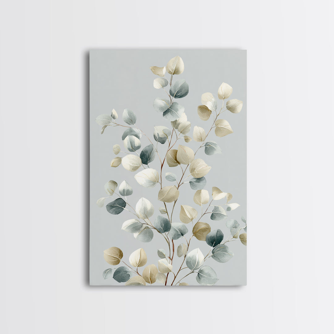 Botanical Eucalyptus Branch Framed Canvas Print, Medical Office Art, Digital Art, Office Decor, Watercolor Art, Calm, MOA-2x3-59
