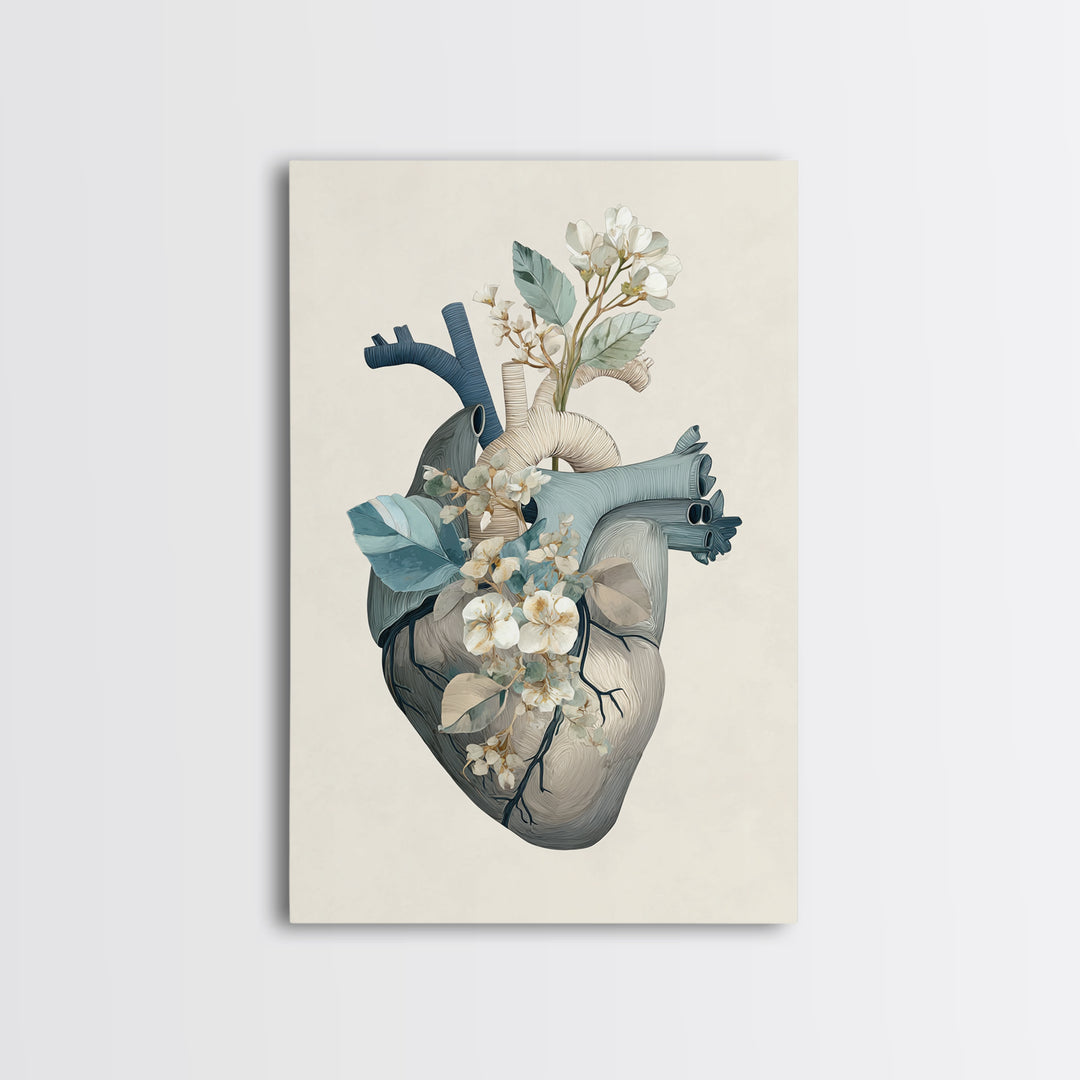 Anatomical Heart Rendered as Tasteful Botanical Art Canvas Print, Medical Office Art, Dental Office Decor, Office Decor, Calm, MOA-2x3-69