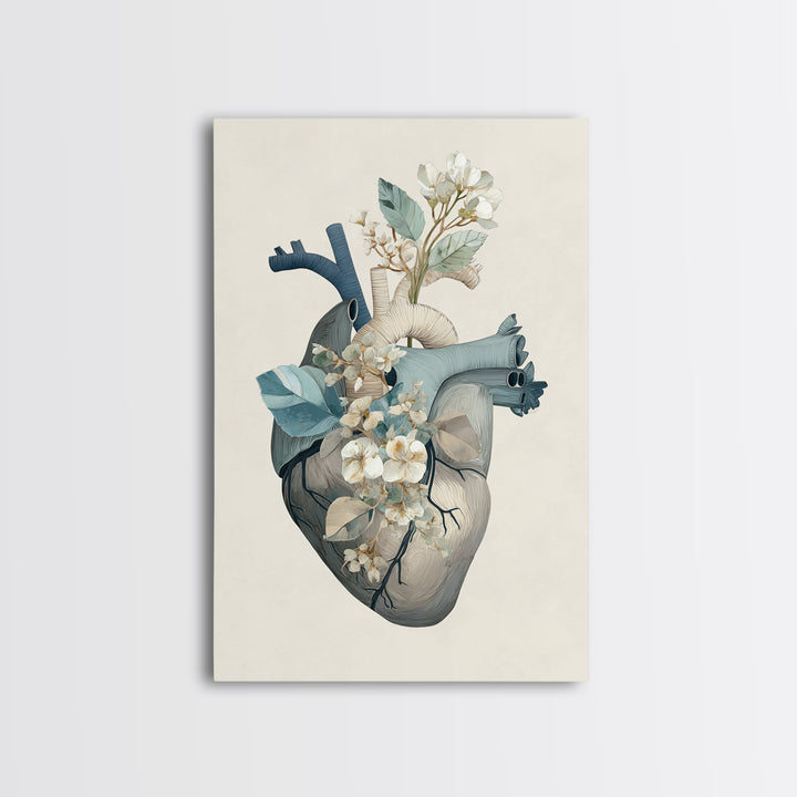 Anatomical Heart Rendered as Tasteful Botanical Art Canvas Print, Medical Office Art, Dental Office Decor, Office Decor, Calm, MOA-2x3-69