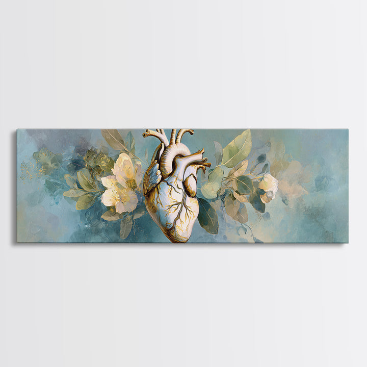 Anatomical Heart Rendered as Tasteful Botanical Art Canvas Print, Medical Office Art, Medical Office Decor, Office Decor, Calm, MOA-3x1-29