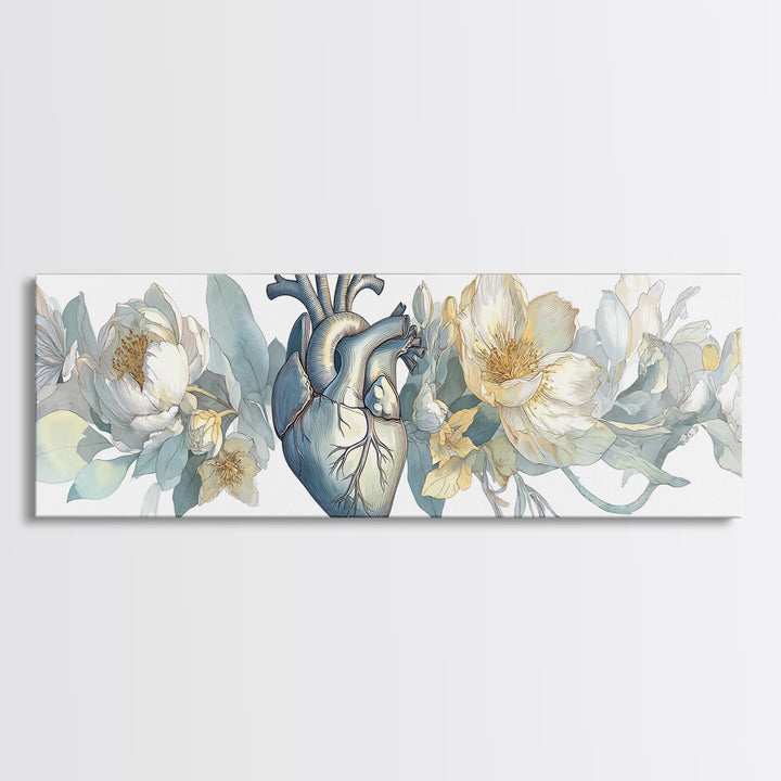 Anatomical Heart Rendered as Tasteful Botanical Art Canvas Print, Medical Office Art, Anatomy Poster, Office Decor, Calm, MOA-3x1-53
