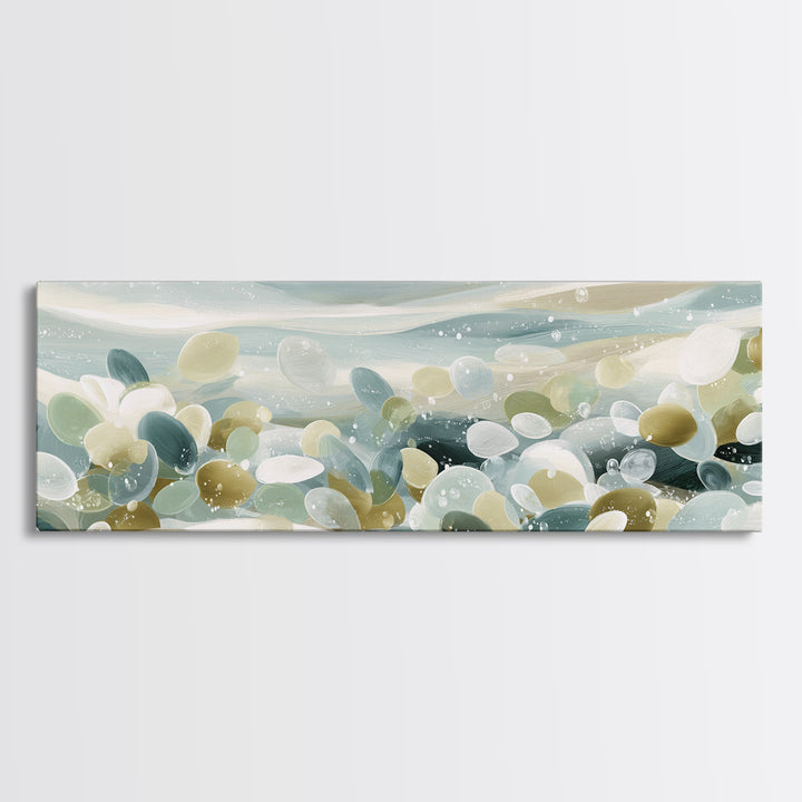 Coastal Shells and Water Study Framed Canvas Print, Medical Office Art, Boho Decor, Office Decor, Fine Art, Calm, MOA-3x1-60