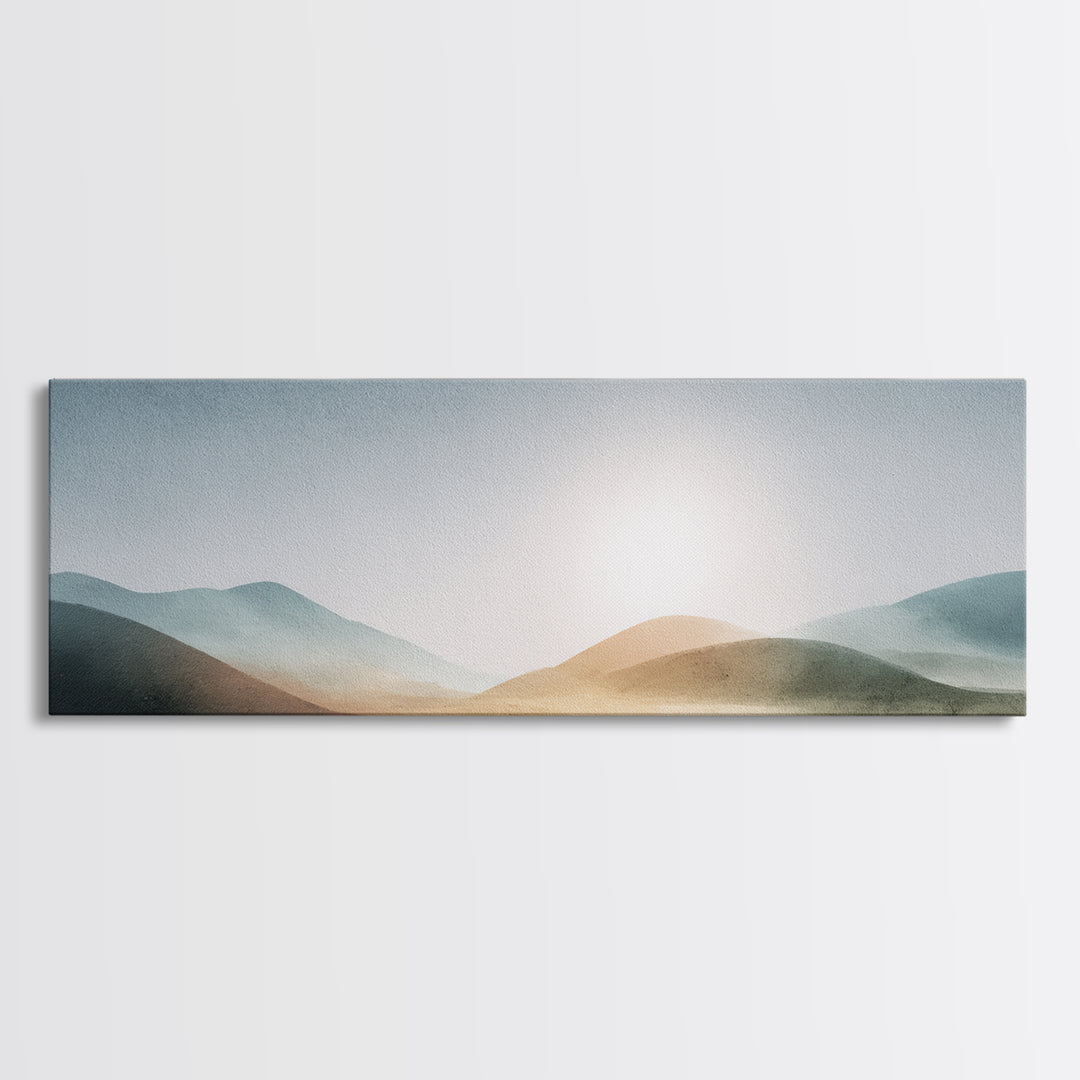Minimal Sunrise over Rounded Hills Framed Canvas Print, Medical Office Art, Room Decor, Office Decor, Fine Art, Calm, MOA-3x1-63
