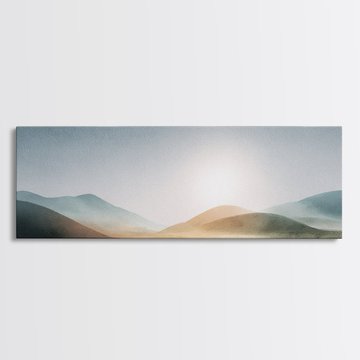 Minimal Sunrise over Rounded Hills Framed Canvas Print, Medical Office Art, Room Decor, Office Decor, Fine Art, Calm, MOA-3x1-63