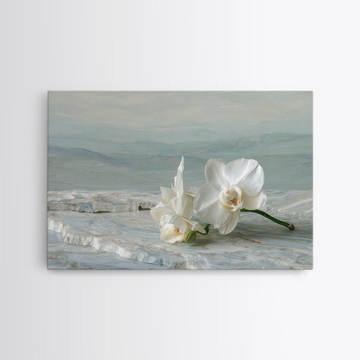 White Orchid on Gray Stone Surface Framed Canvas Print, Medical Office Art, Animal Art, Office Decor, Fine Art, Calm, MOA-3x2-10