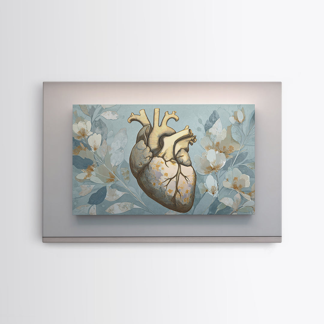 Anatomical Heart Rendered as Tasteful Botanical Art Canvas Print, Medical Office Art, Anatomy Wall Art, Office Decor, Calm, MOA-3x2-17