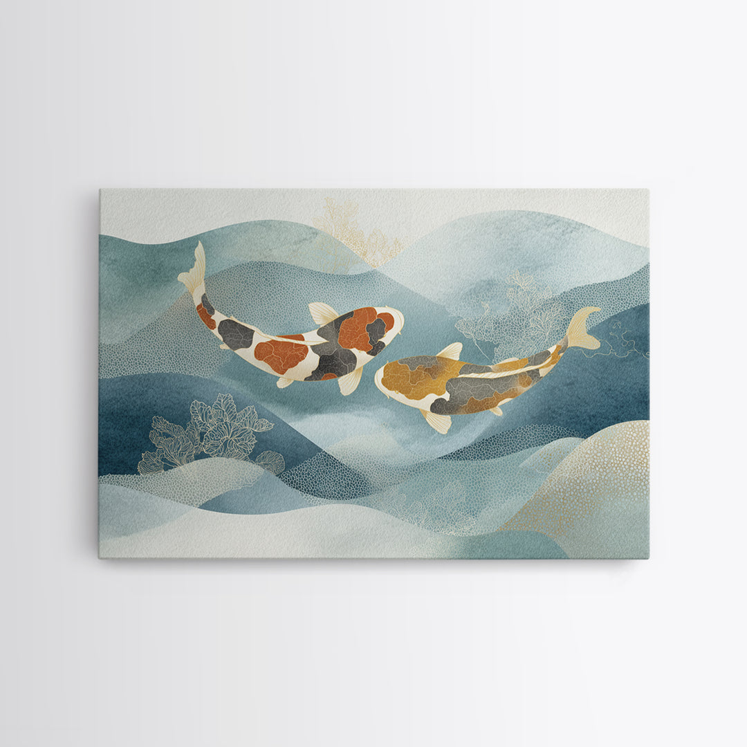 Calm Koi Fish Swimming Through Clear Water Canvas Print, Medical Office Art, Teal Wall Art, Office Decor, Watercolor Art, Calm, MOA-3x2-26