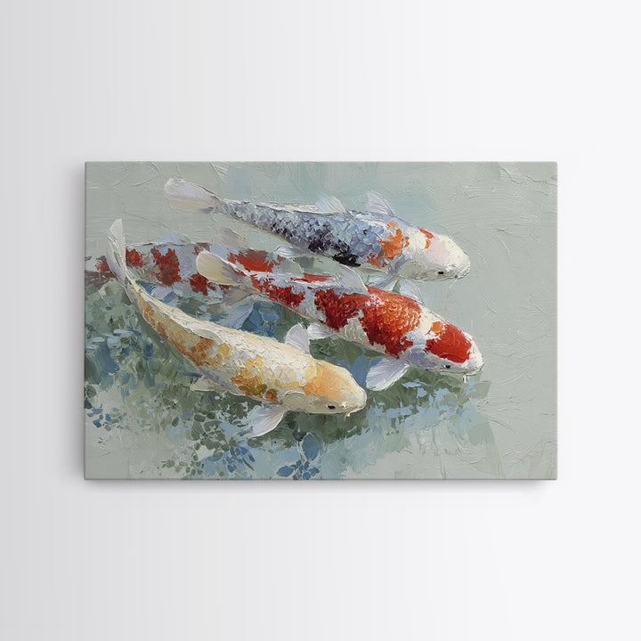 Calm Koi Fish Swimming Through Clear Water Framed Canvas Print, Medical Office Art, Medical Decor, Office Decor, Oil Painting, MOA-3x2-50
