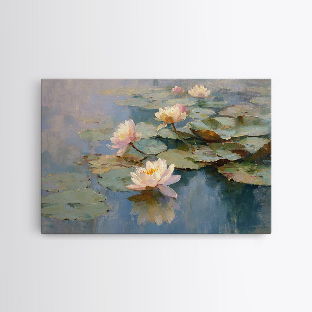 Lotus Flower Floating on Still Water Framed Canvas Print, Medical Office Art, Dental Office Decor, Office Decor, Oil Painting, MOA-3x2-63