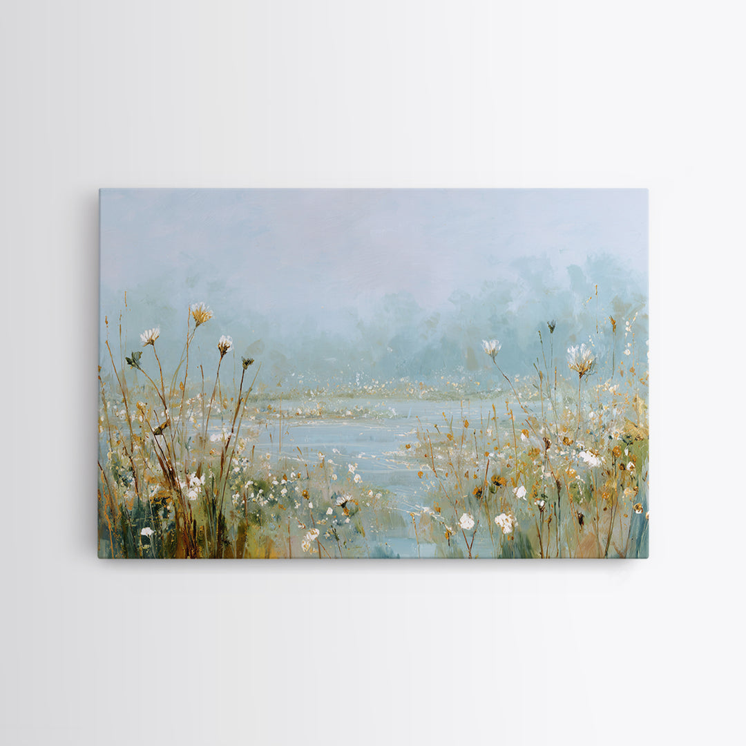 Sunlit Meadow with Wildflowers and Calm Mood Framed Canvas Print, Medical Office Art, Gallery Decor, Office Decor, Calm, MOA-3x2-64