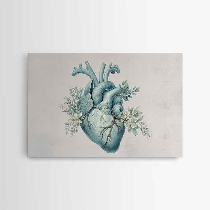 Anatomical Heart Rendered as Tasteful Botanical Art Framed Canvas Print, Medical Office Art, Anatomy Art, Office Decor, Calm, MOA-3x2-65