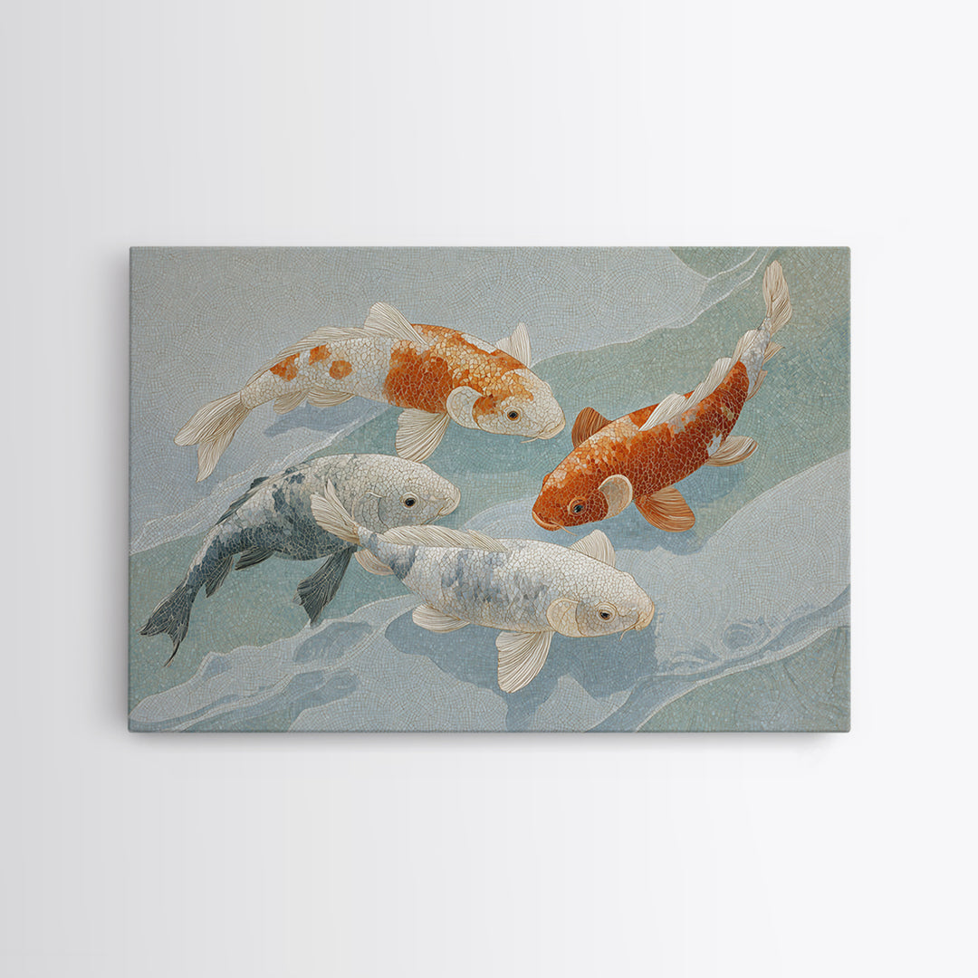 Calm Koi Fish Swimming Through Clear Water Framed Canvas Print, Medical Office Art, Medical Decor, Office Decor, Oil Painting, MOA-3x2-74