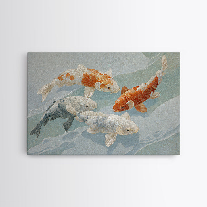 Calm Koi Fish Swimming Through Clear Water Framed Canvas Print, Medical Office Art, Medical Decor, Office Decor, Oil Painting, MOA-3x2-74