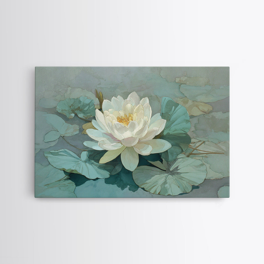 Lotus Flower Floating on Still Water Framed Canvas Print, Medical Office Art, Fine Art Print, Office Decor, Fine Art, Calm, MOA-3x2-87