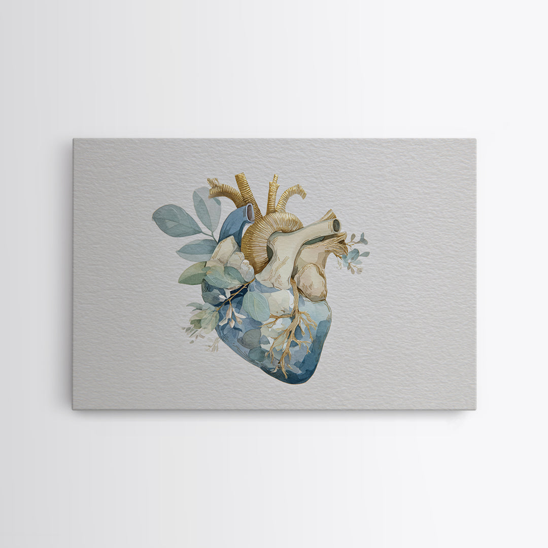 Anatomical Heart Rendered as Tasteful Botanical Art Canvas Print, Medical Office Art, Science Art, Office Decor, Fine Art, Calm, MOA-3x2-89