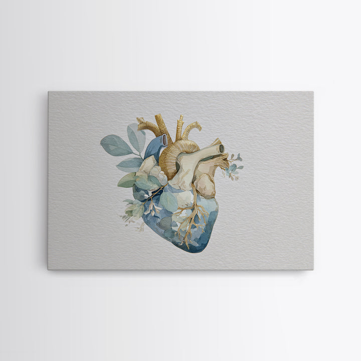 Anatomical Heart Rendered as Tasteful Botanical Art Canvas Print, Medical Office Art, Science Art, Office Decor, Fine Art, Calm, MOA-3x2-89