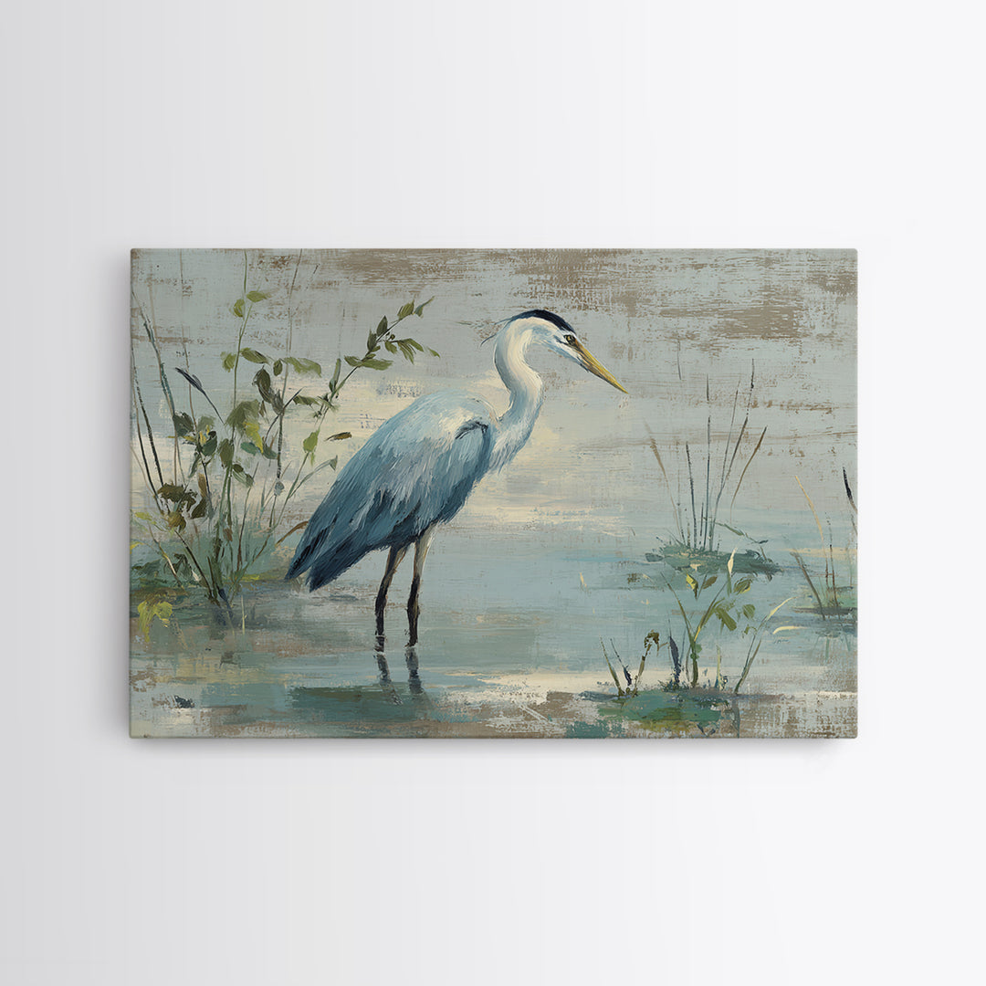 Blue Heron Standing Framed Canvas Print, Medical Office Art, Medical Wall Art, Office Decor, Fine Art, Calm, Neutral Decor, MOA-3x2-90