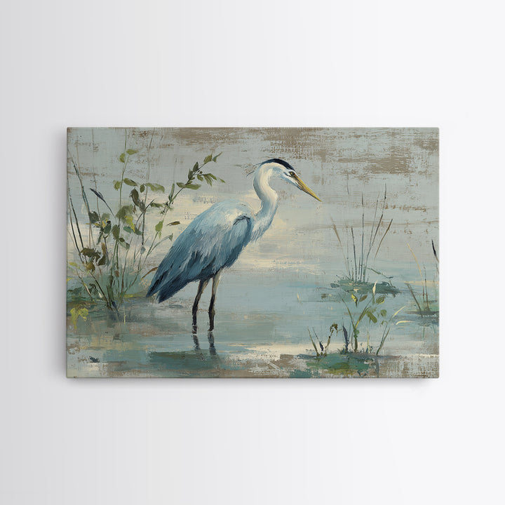 Blue Heron Standing Framed Canvas Print, Medical Office Art, Medical Wall Art, Office Decor, Fine Art, Calm, Neutral Decor, MOA-3x2-90
