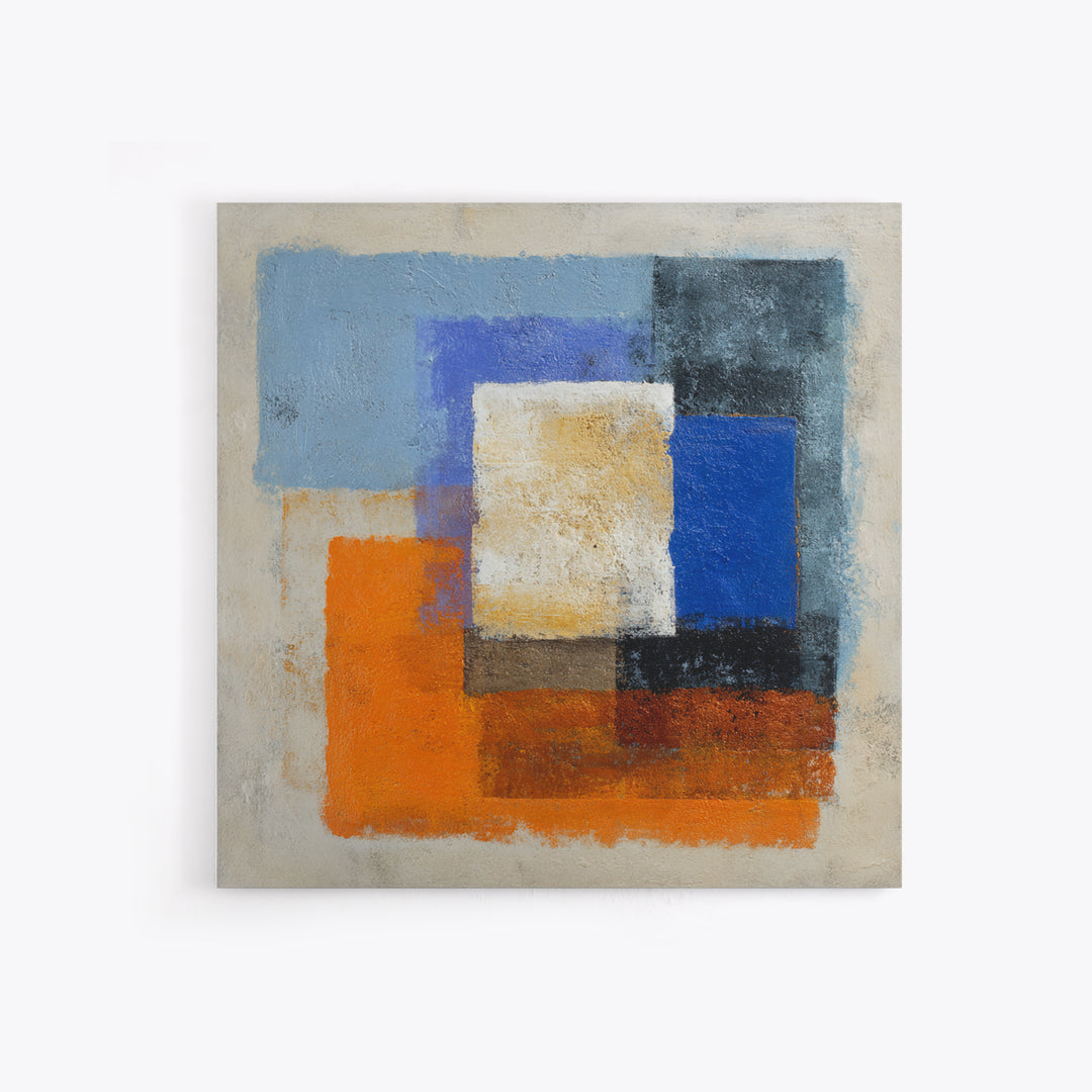 Expressive Brushwork in Cobalt and Rust Framed Canvas Print, Modern Art, Gallery Decor, Living Room Decor, Fine Art, Modern, MOD-1x1-78