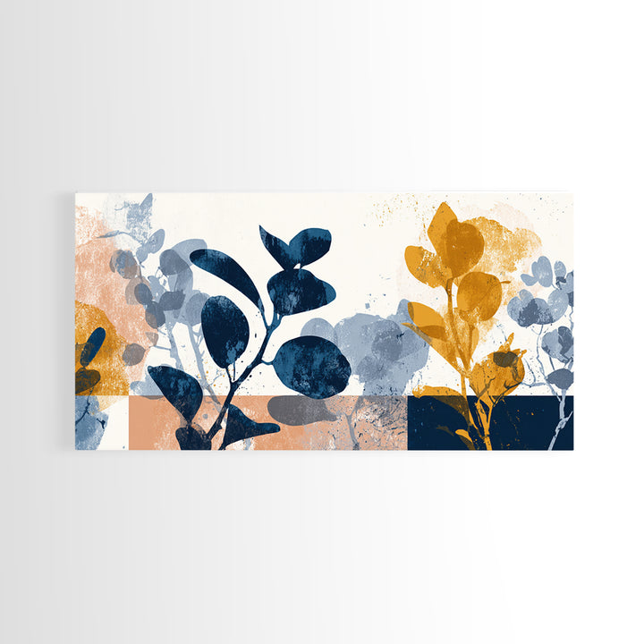 Clean Botanical Silhouette on Color Block Ground Canvas Print, Modern Art, Mid Century Modern Art, Living Room Decor, Modern, MOD-2x1-19