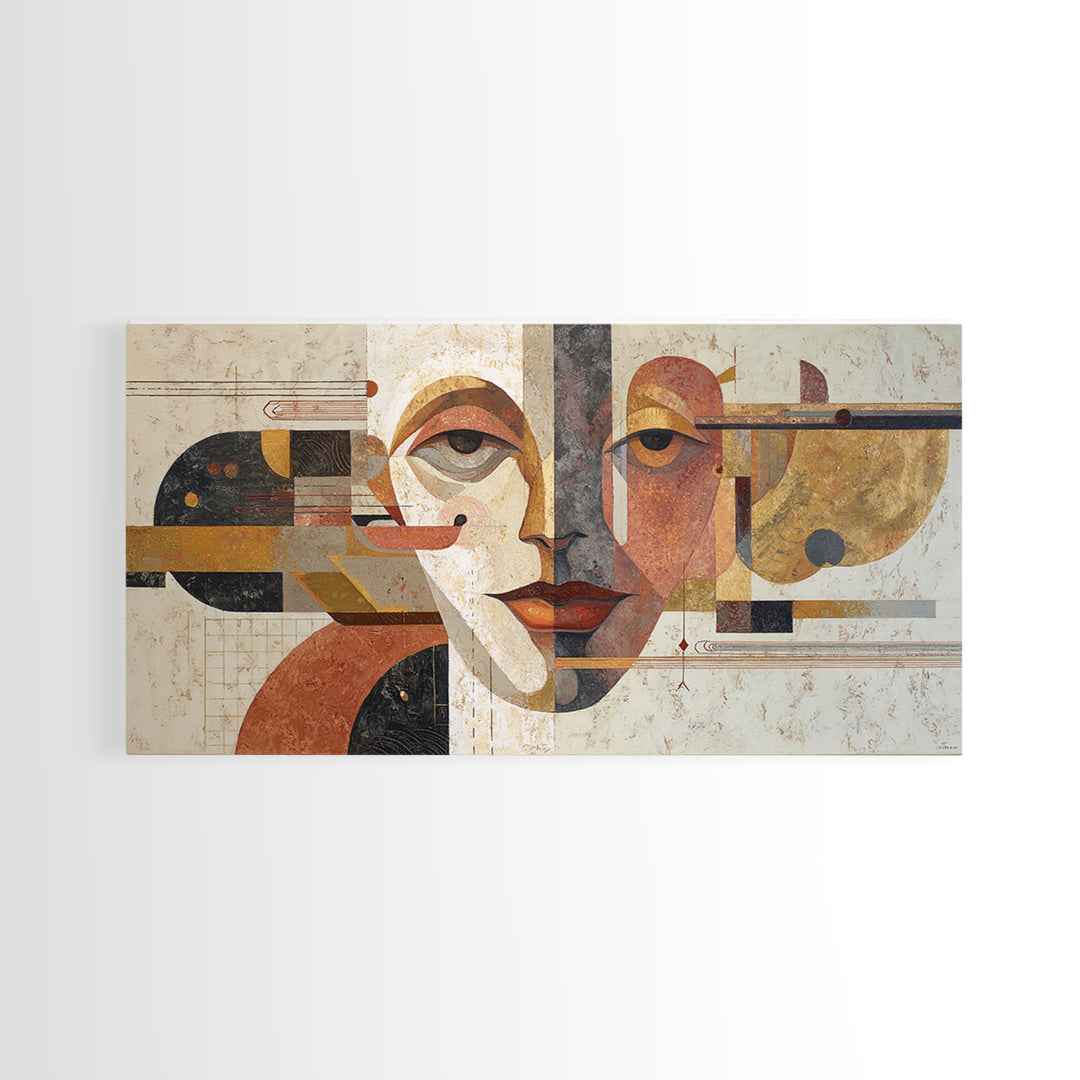 Abstract Face with Asymmetrical Features Framed Canvas Print, Modern Art, Art Deco, Living Room Decor, Fine Art, Modern, MOD-2x1-3