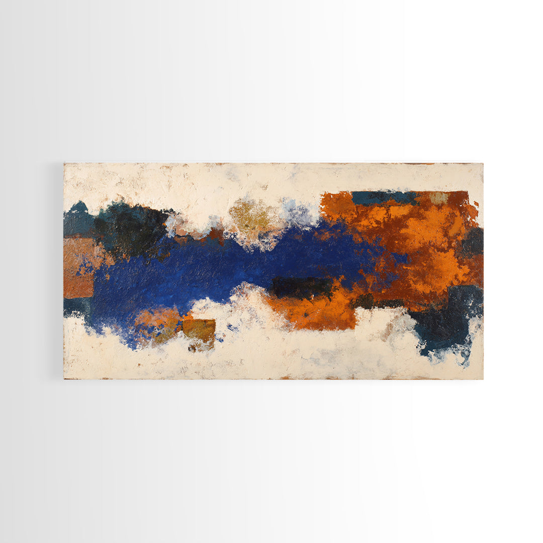 Expressive Brushwork in Cobalt and Rust Framed Canvas Print, Modern Art, Minimalist Decor, Living Room Decor, Fine Art, Modern, MOD-2x1-50