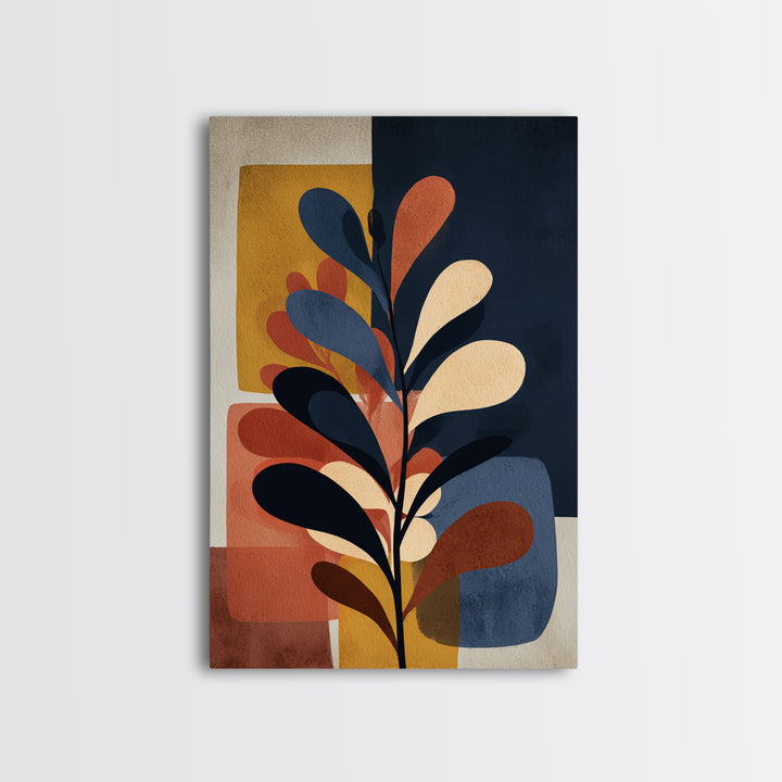 Clean Botanical Silhouette on Color Block Ground Canvas Print, Modern Art, Living Room Wall Art, Living Room Decor, Modern, MOD-2x3-7