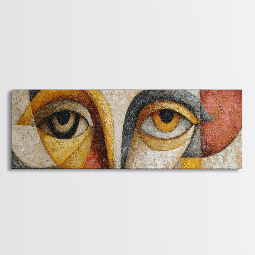 Abstract Face with Asymmetrical Features Framed Canvas Print, Modern Art, Art, Living Room Decor, Fine Art, Modern, Canvas Art, MOD-3x1-47