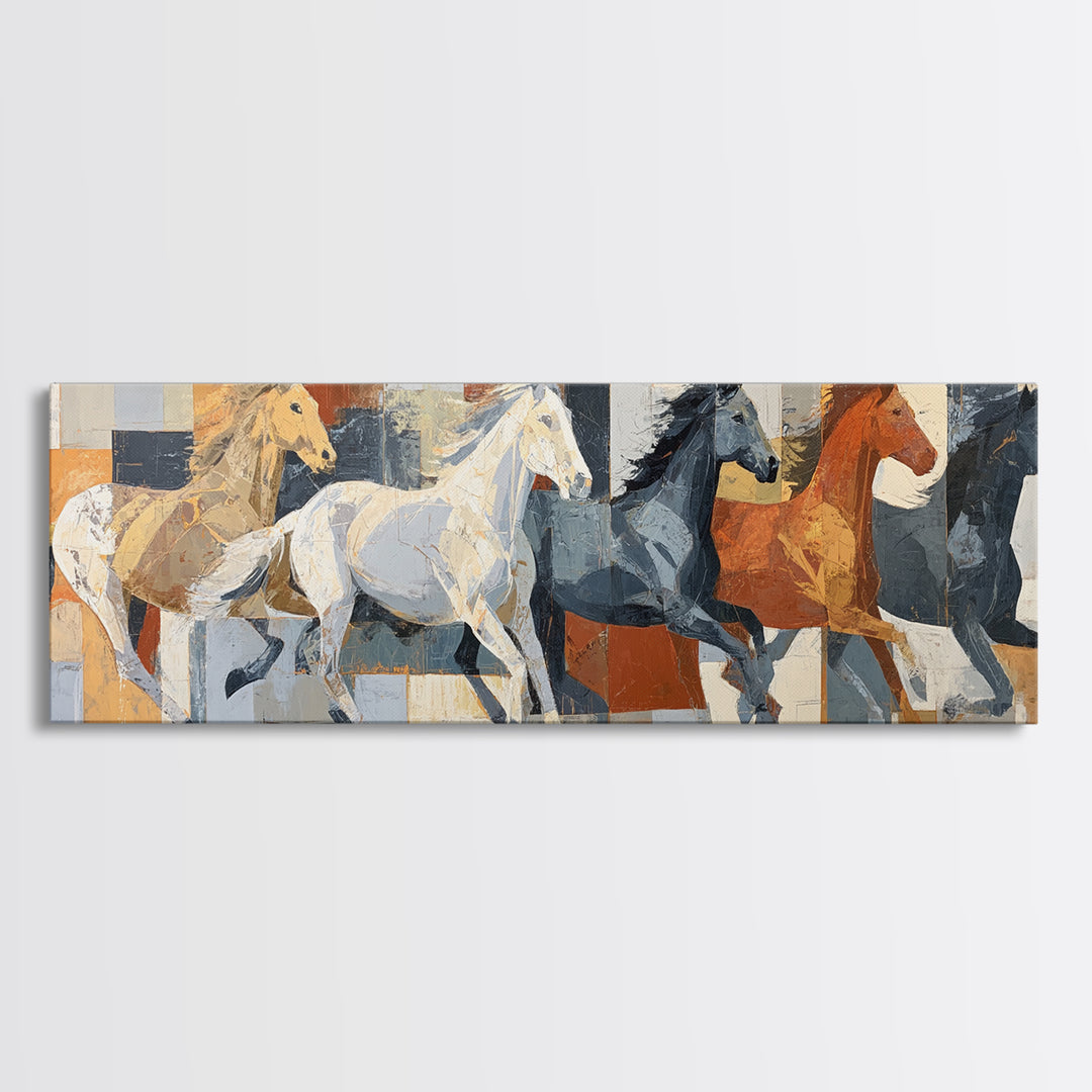 Contemporary Horse Portrait Framed Canvas Print, Modern Art, Art Deco, Living Room Decor, Oil Painting, Modern, MOD-3x1-79