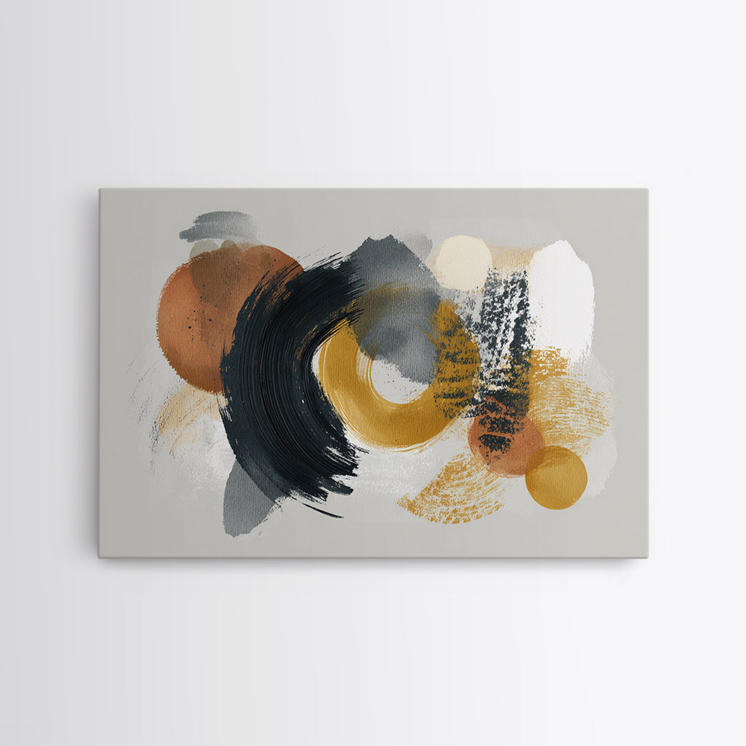 Dynamic Black Brush Marks on Neutral Ground Framed Canvas Print, Modern Art, Neutral Decor, Living Room Decor, Fine Art, Modern, MOD-3x2-39