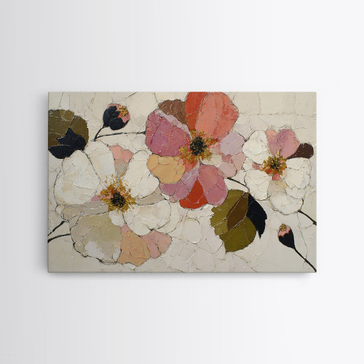 Bold Floral Forms Framed Canvas Print, Modern Art, Abstract Wall Art, Living Room Decor, Fine Art, Modern, Neutral Decor, MOD-3x2-90