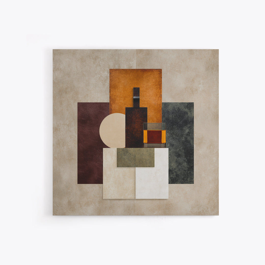 Brown Leather and Whiskey Still Life Canvas Print, Monochrome Art, Original Painting, Living Room Decor, Fine Art, Mono, MON-1x1-23