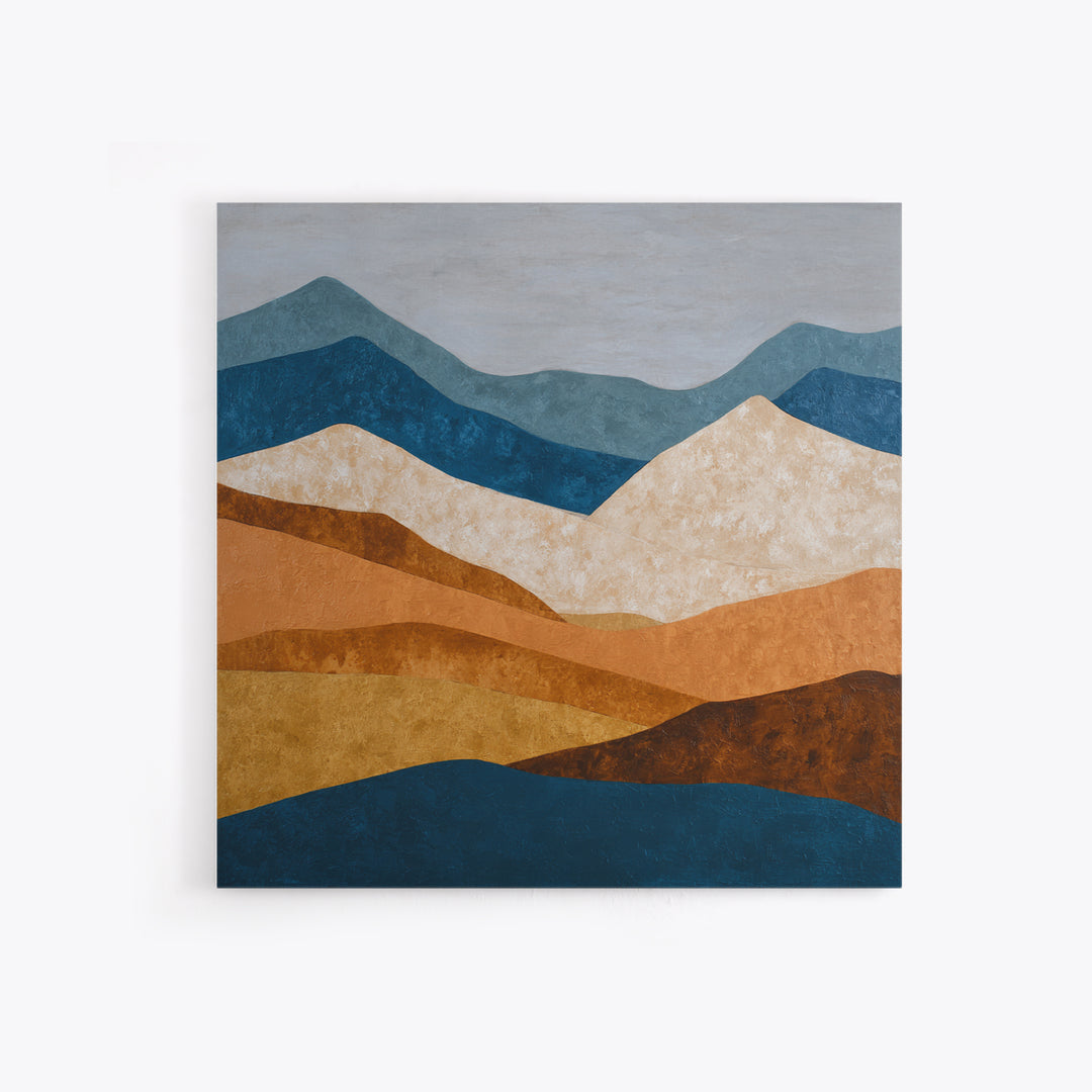 Blue Mountain Ridge Layers Framed Canvas Print, Monochrome Art, Modern Wall Art, Living Room Decor, Mono, Statement Artwork, MON-1x1-24
