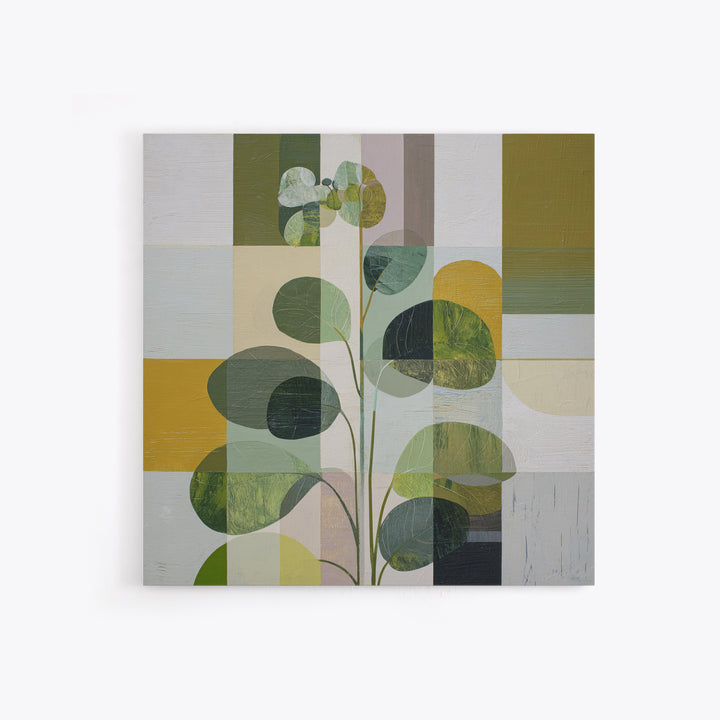 Green Botanical Study Framed Canvas Print, Monochrome Art, Digital Print, Living Room Decor, Oil Painting, Mono, Modern Art, MON-1x1-27