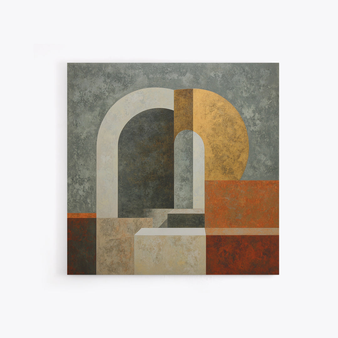 Gray Architectural Arch and Shadow Study Framed Canvas Print, Monochrome Art, Abstract Painting, Living Room Decor, MON-1x1-34