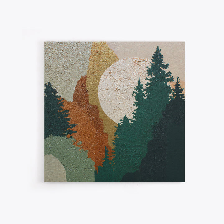 Deep Green Forest Silhouette Study Framed Canvas Print, Monochrome Art, Minimalist Wall Art, Living Room Decor, Fine Art, Mono, MON-1x1-37