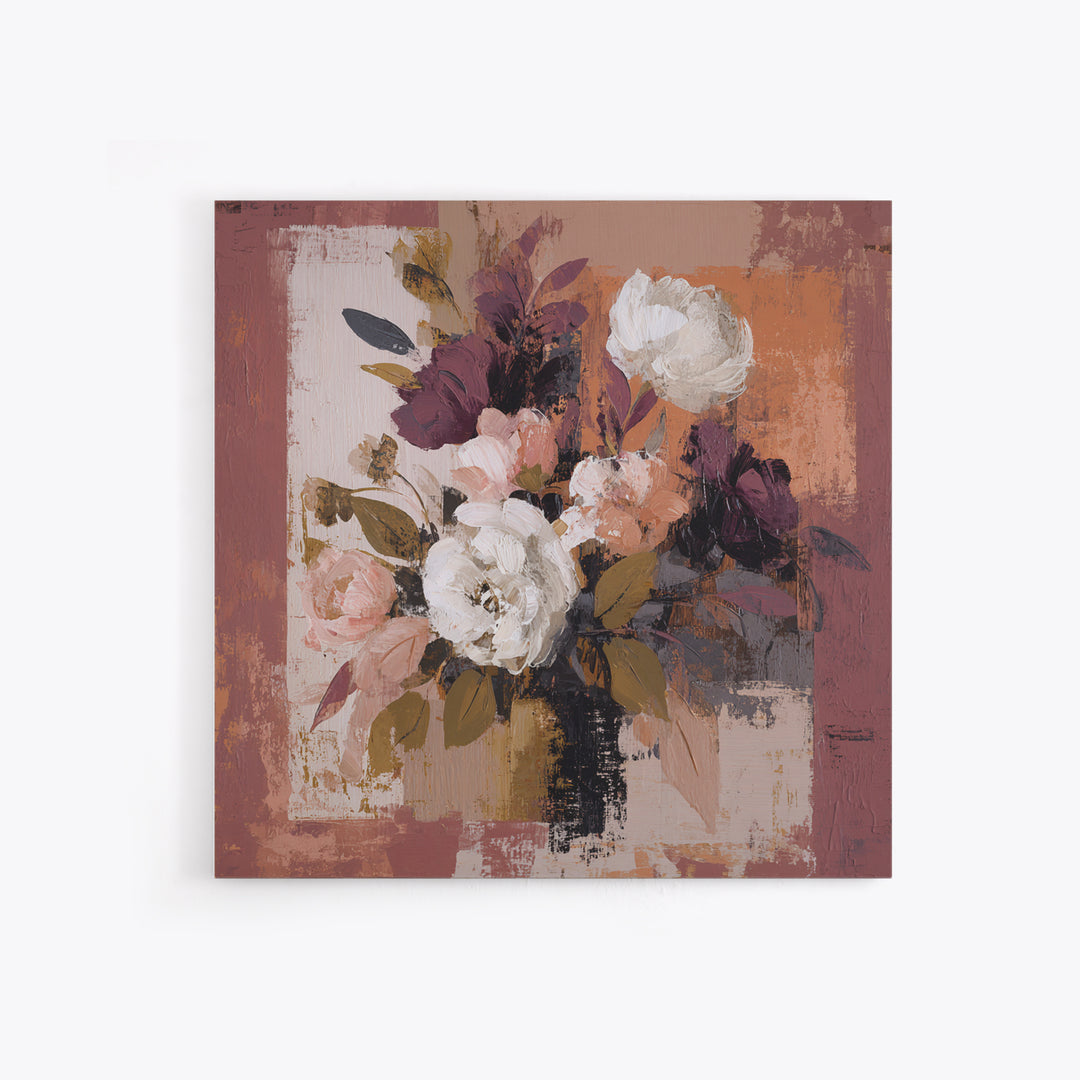 Monochrome Floral Bouquet Framed Canvas Print, Monochrome Art, Unique Wall Art, Living Room Decor, Mono, Fine Art Print, MON-1x1-42