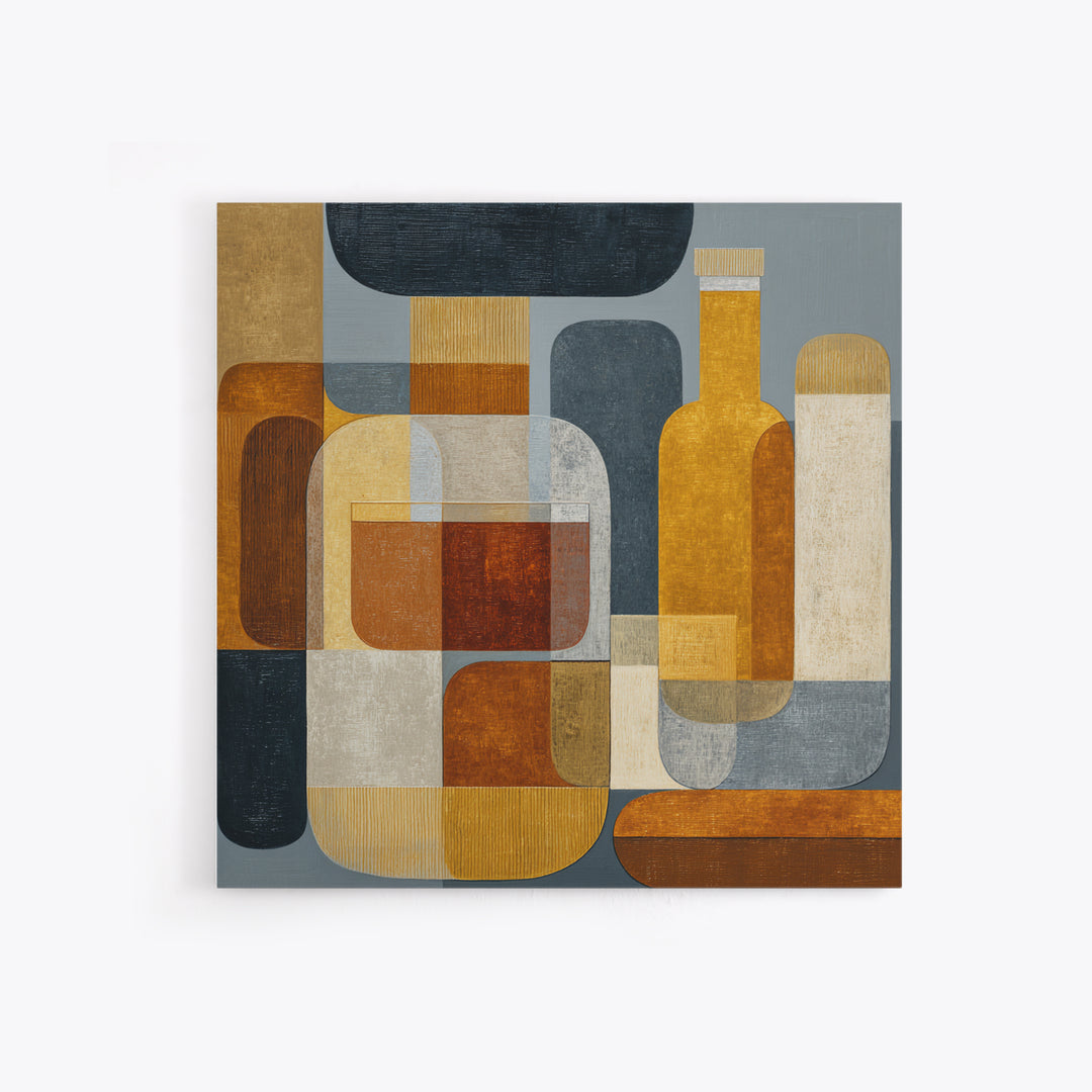 Brown Leather and Whiskey Still Life Framed Canvas Print, Monochrome Art, Textured Wall Art, Living Room Decor, Fine Art, Mono, MON-1x1-47
