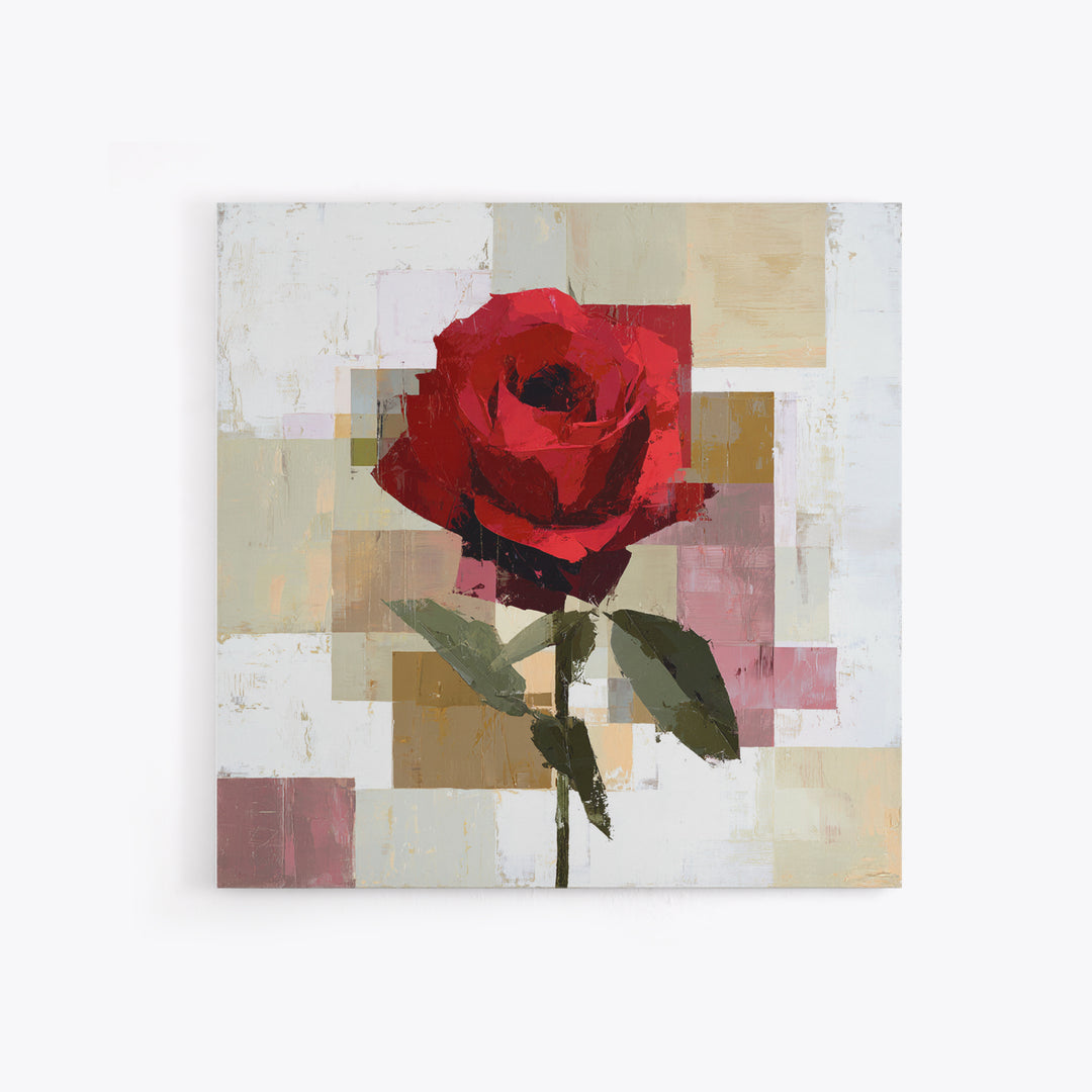 Single Red Rose Rendered Only Canvas Print, Monochrome Art, Modern Art, Living Room Decor, Watercolor Art, Mono, MON-1x1-55
