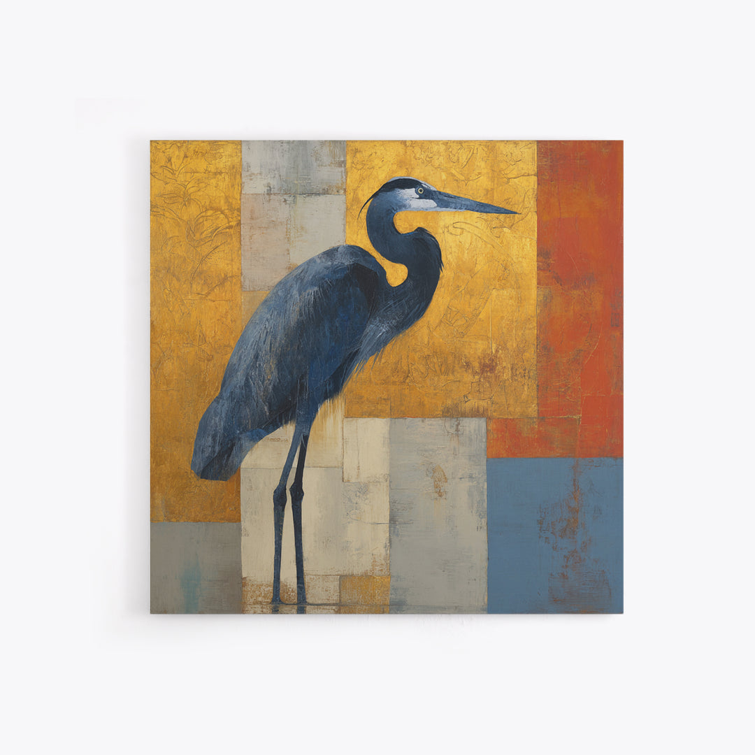 Blue Heron in Monochrome Navy Palette Framed Canvas Print, Monochrome Art, Digital Wall Art, Living Room Decor, Fine Art, Mono, MON-1x1-56
