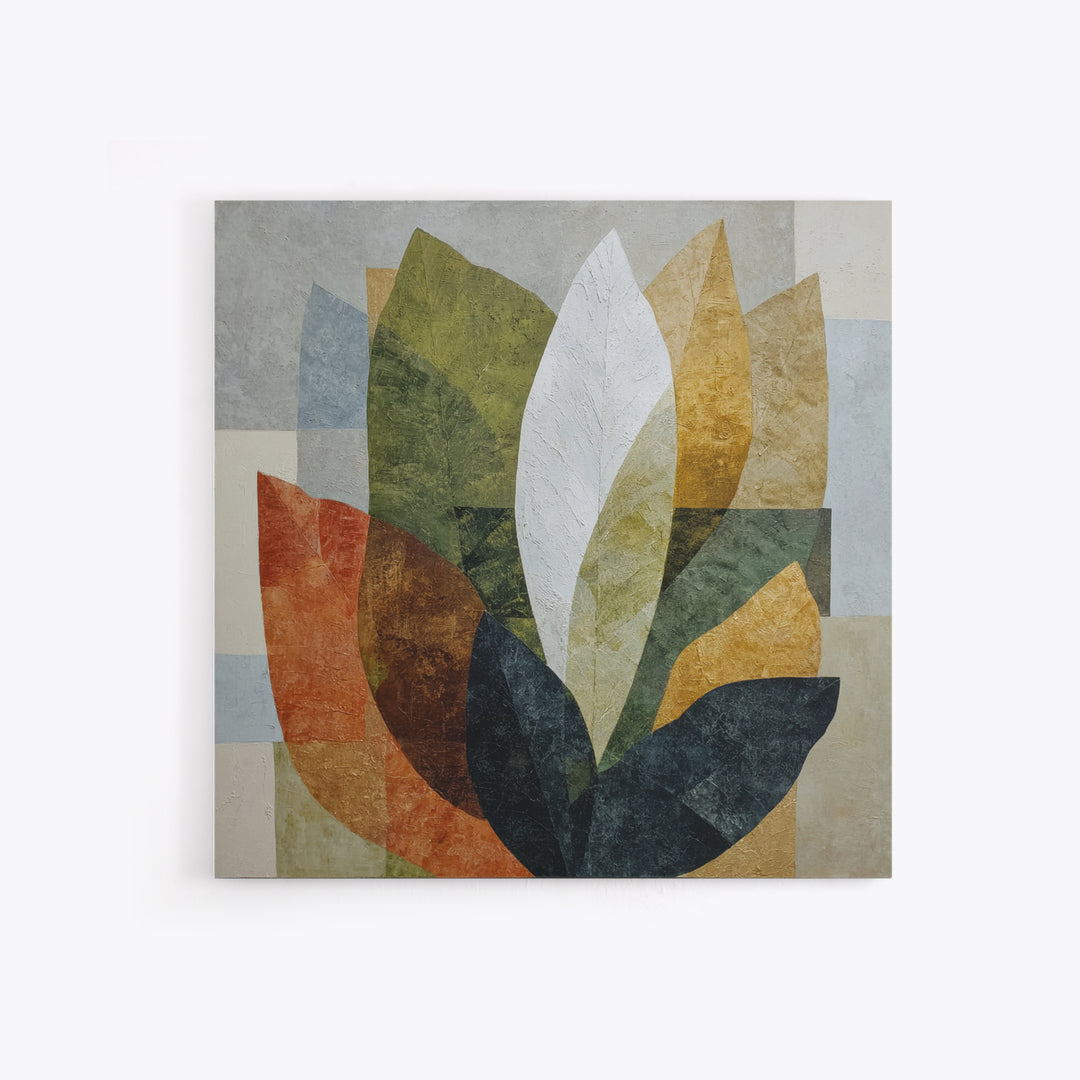 Olive Green Abstract Leaf Pattern Framed Canvas Print, Monochrome Art, Unique Wall Art, Living Room Decor, Oil Painting, Mono, MON-1x1-68